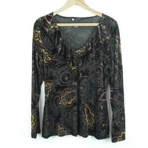 Vintage Large Top Velvet Burnout Y2K Boho Whimsigoth Ruffle Paisley Witchy Sheer